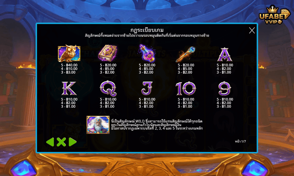 สัญลักษณ์และอัตราจ่ายรางวัลในเกม-Spellmaster-ค่าย-Pragmatic-Play