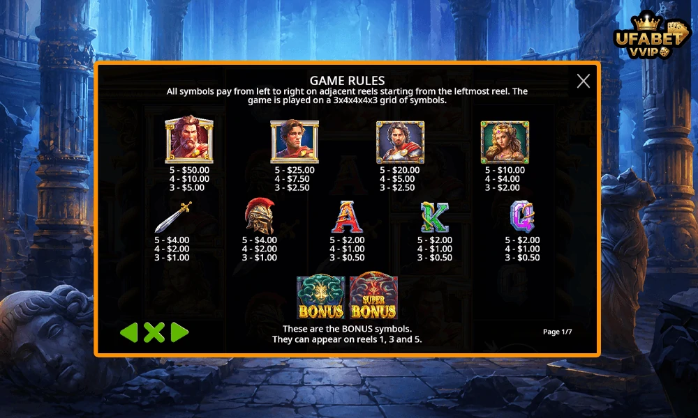 สัญลักษณ์และอัตราจ่ายรางวัลในเกม-Medusa’s-Stone-Pragmatic-Play