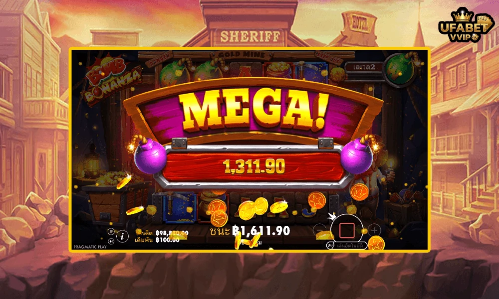 ภาพตัวอย่าง-MEGA-ในเกม-Bomb-Bonanza-Pragmatic-Play