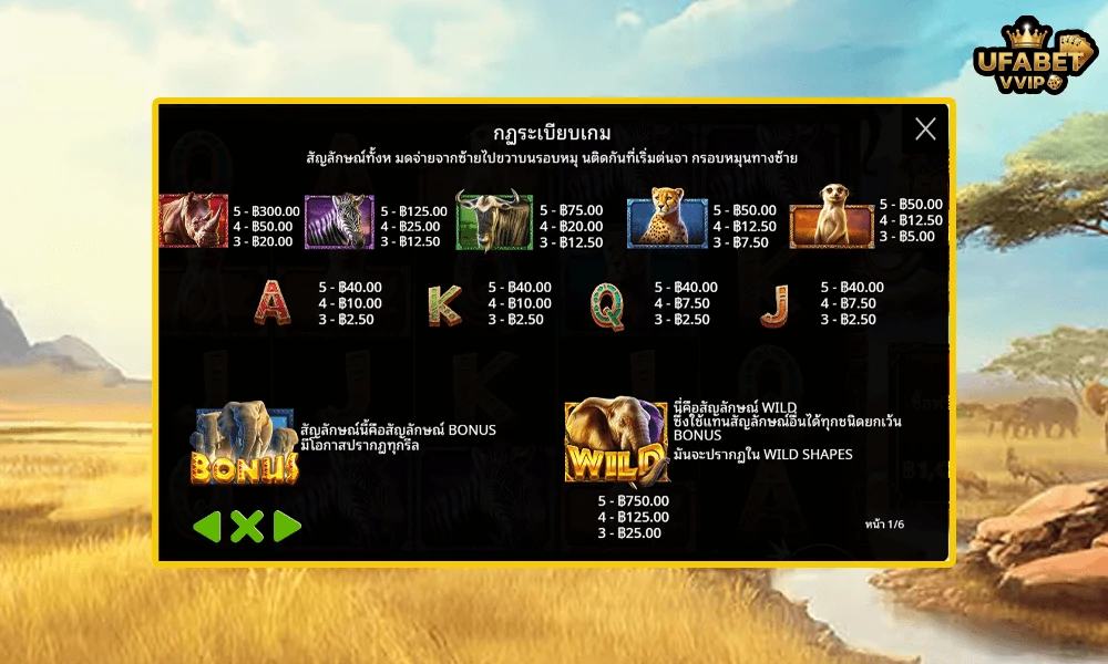 สัญลักษณ์และอัตราจ่ายรางวัลในเกม-African-Elephant-Pragmatic-Play