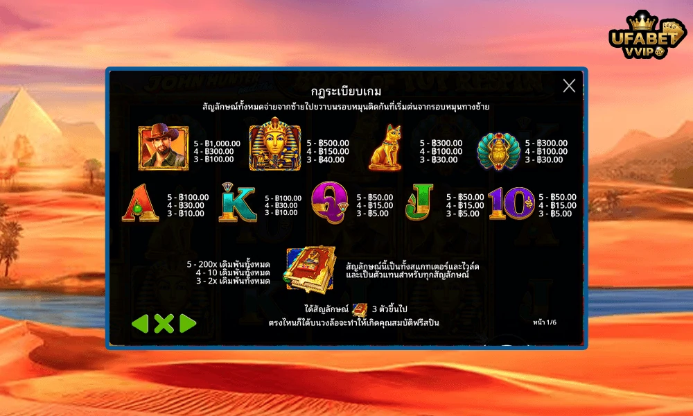 สัญลักษณ์และอัตราจ่ายรางวัลในเกม-John-Hunter-and-the-Book-of-Tut-Respin™-Pragmatic-Play