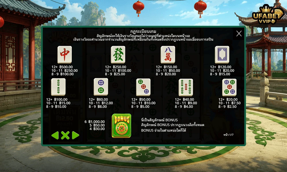 สัญลักษณ์และอัตราจ่ายรางวัลในเกม-Mahjong-X-Pragmatic-Play