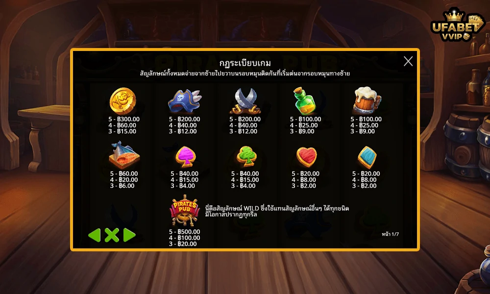 สัญลักษณ์และอัตราจ่ายรางวัลในเกม-Pirates-Pub™-Pragmatic-Play