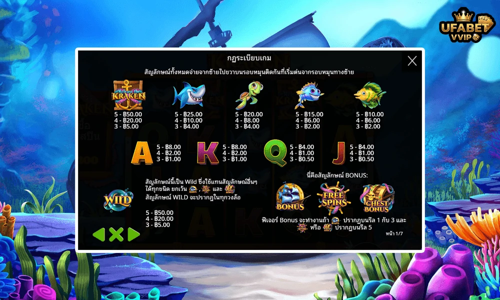 สัญลักษณ์และอัตราจ่ายรางวัลในเกม-Release-the-Kraken®-Pragmatic-Play