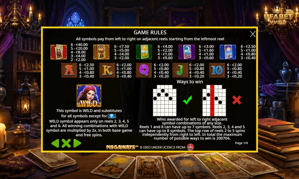 สัญลักษณ์และอัตราจ่ายรางวัลในเกม-Cards-of-Fate-Megaways-Pragmatic-Play