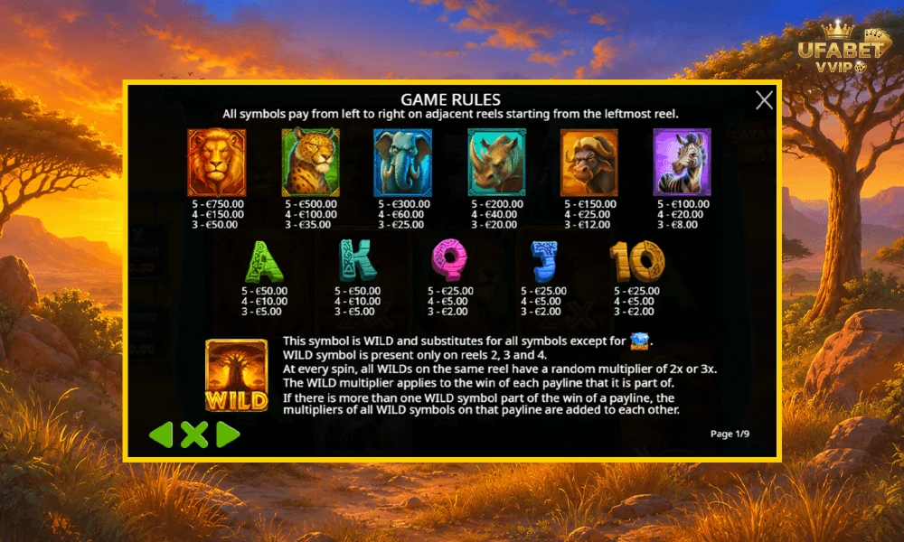 สัญลักษณ์และอัตราจ่ายรางวัลในเกม-Savannah-Riches-Pragmatic-Play