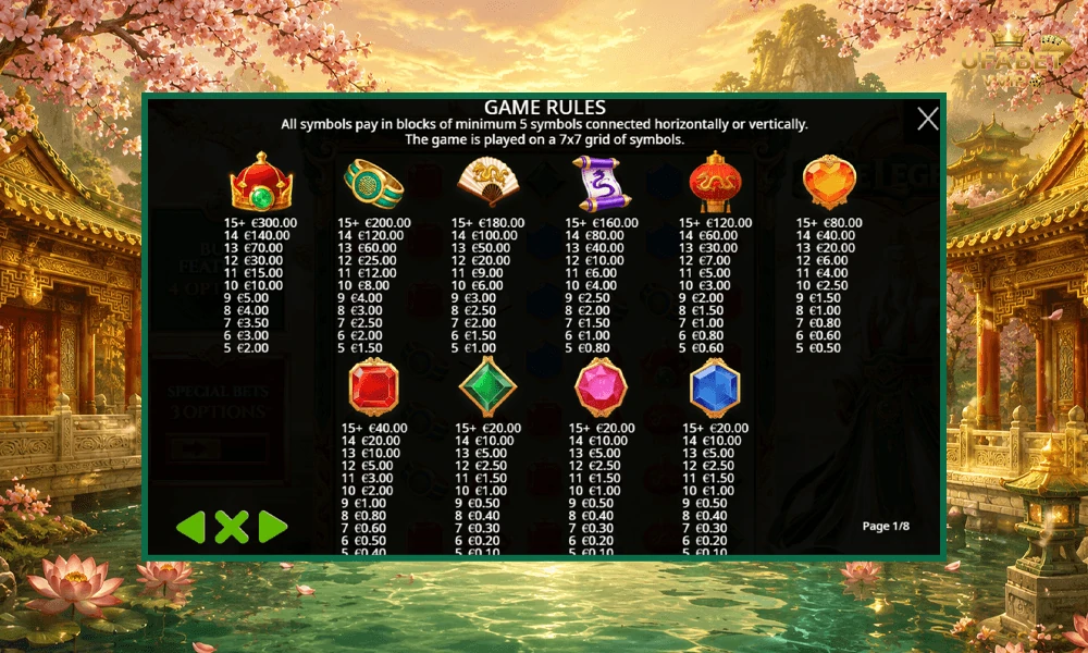 สัญลักษณ์และอัตราจ่ายรางวัลในเกม-Jade-Legends-Pragmatic-Play