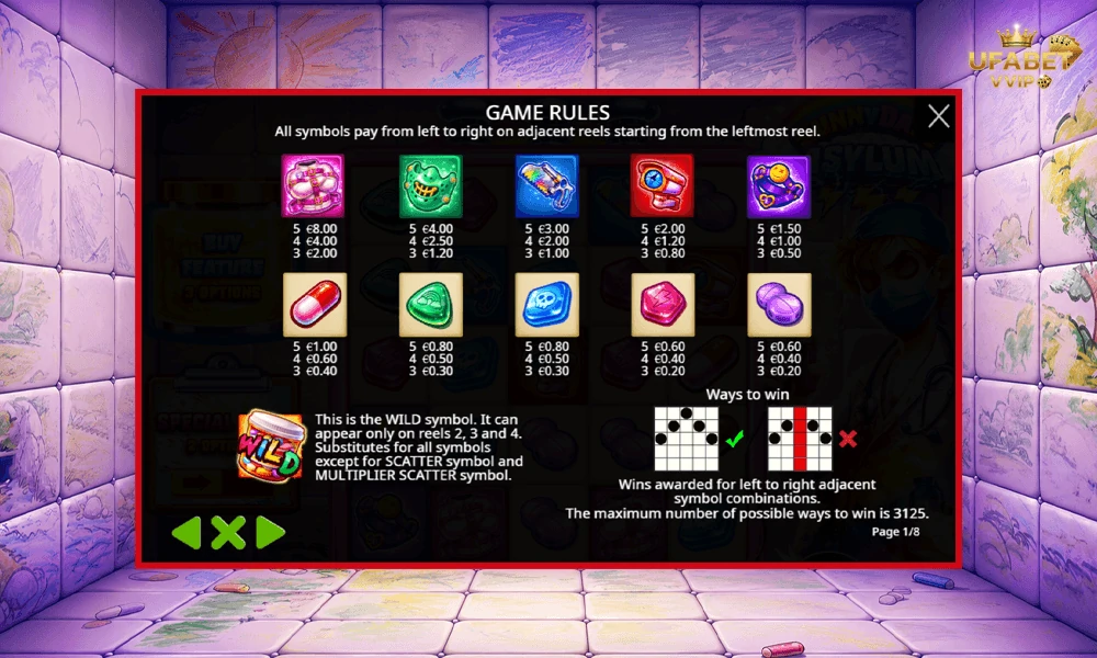 สัญลักษณ์และอัตราจ่ายรางวัลในเกม-Sunnydaze-Asylum-Pragmatic-Play