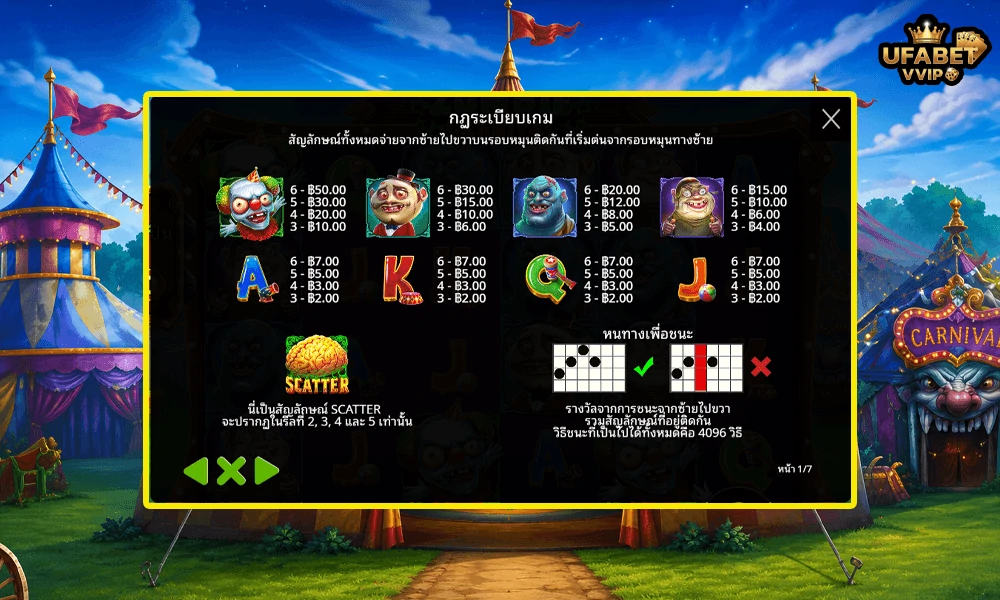 สัญลักษณ์และอัตราจ่ายรางวัลในเกม-Zombie-Carnival--Pragmatic-Play