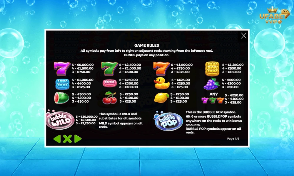 สัญลักษณ์และอัตราจ่ายรางวัลในเกม-Bubble-Wild-Pragmatic-Play