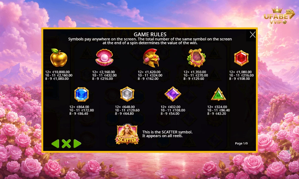 สัญลักษณ์และอัตราจ่ายรางวัลในเกม-Hearts-of-Venus-Pragmatic-Play