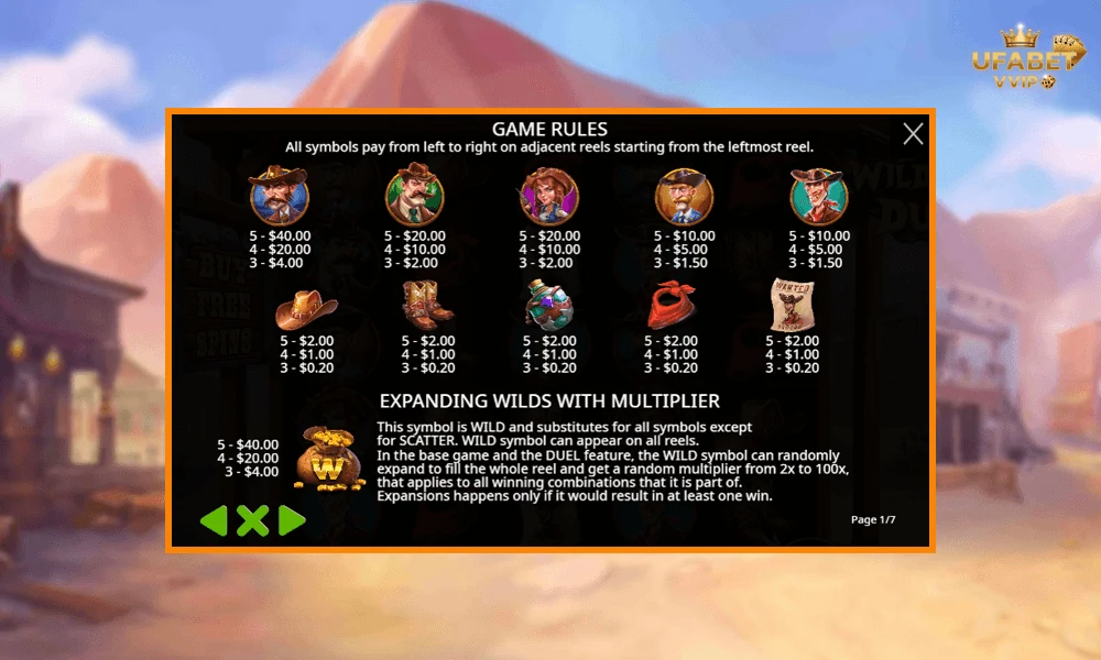 สัญลักษณ์และอัตราจ่ายรางวัลในเกม--Wild-West-Duels-Pragmatic-Play
