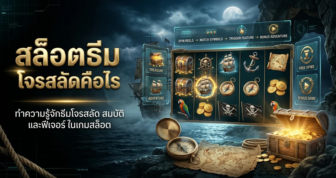สล็อตธีมโจรสลัดและรูปแบบเกมสล็อตแนวผจญภัยทางทะเล